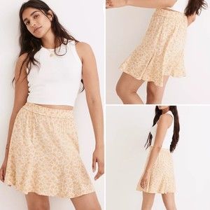 Madewell Yellow Floral Skater Skirt